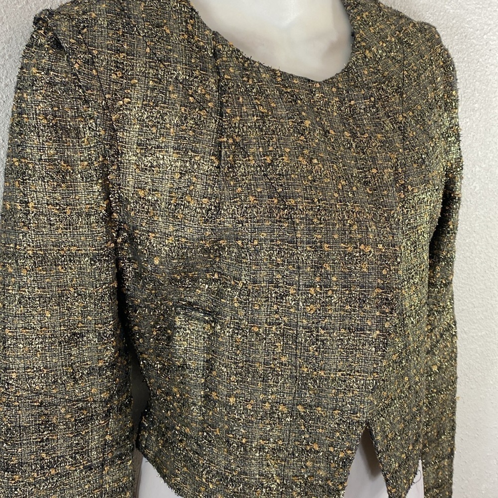 Xoxo metallic gold black tweed crop blazer Large L - Picture 2 of 13